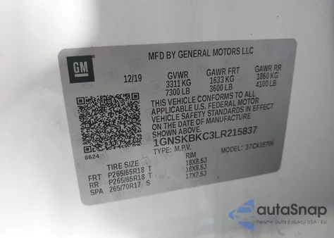 2020 Chevrolet Tahoe 4Wd Lt from USA, damaged, VIN 1GNSKBKC3LR215837